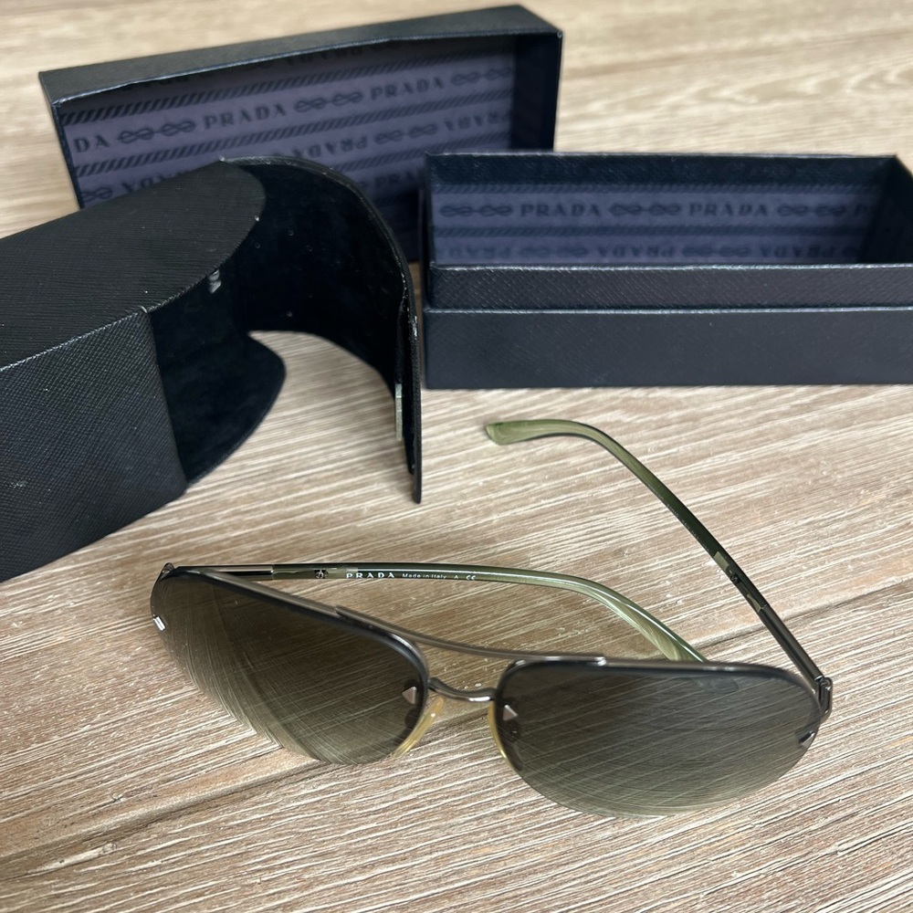 Prada Aviator Sunglasses with gunmetal and light green Finish - Picture 4 of 5